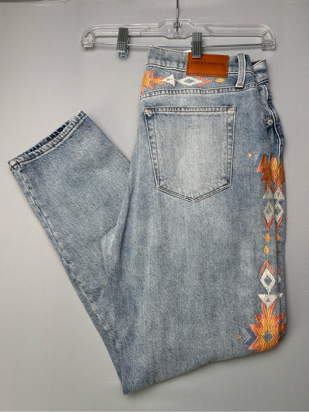 Lucky Brand Women’s Size 14 Light Wash Jeans with Orange Embroidered Navajo Trim